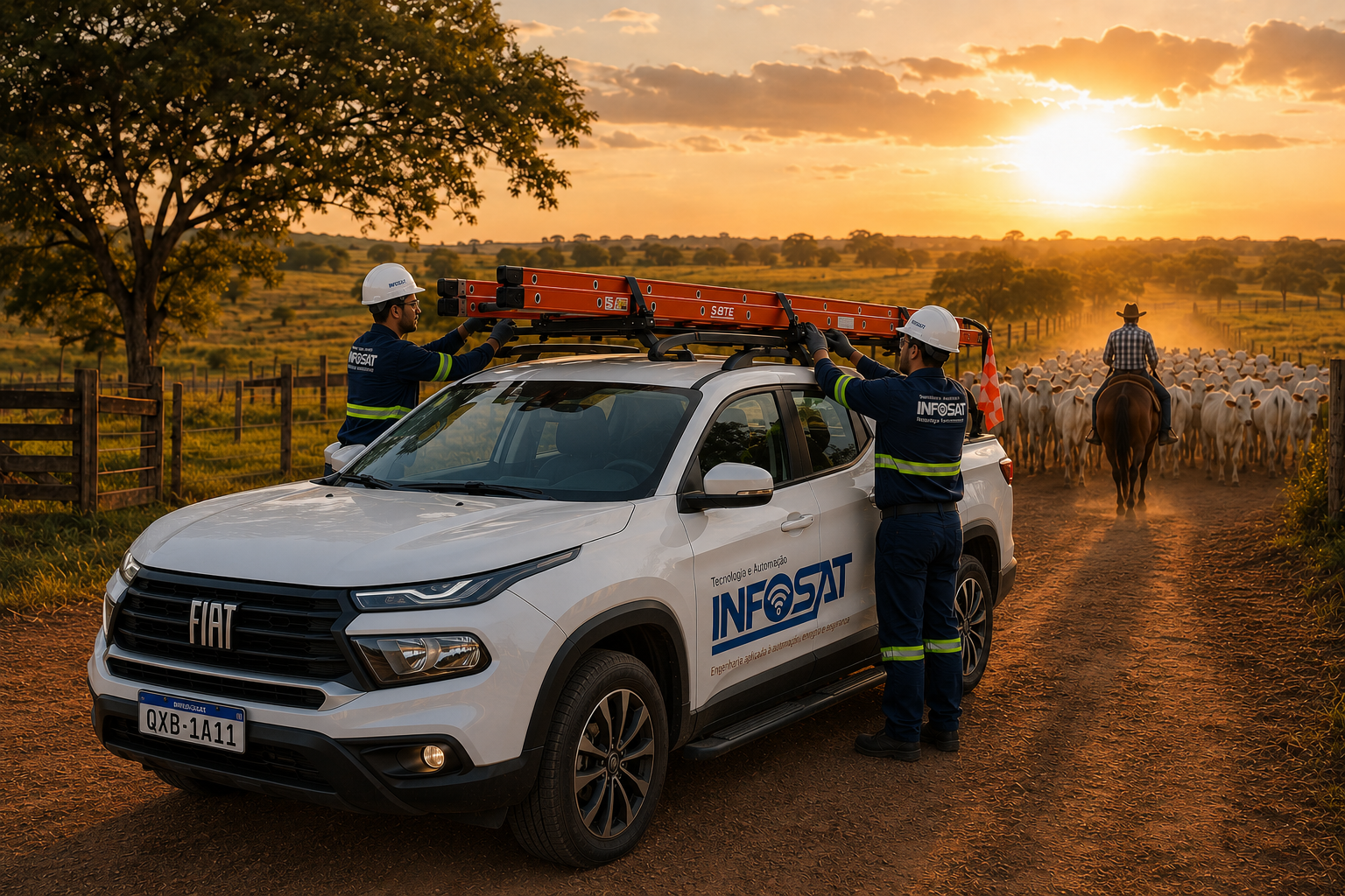 Técnicos Infosat em propriedade rural