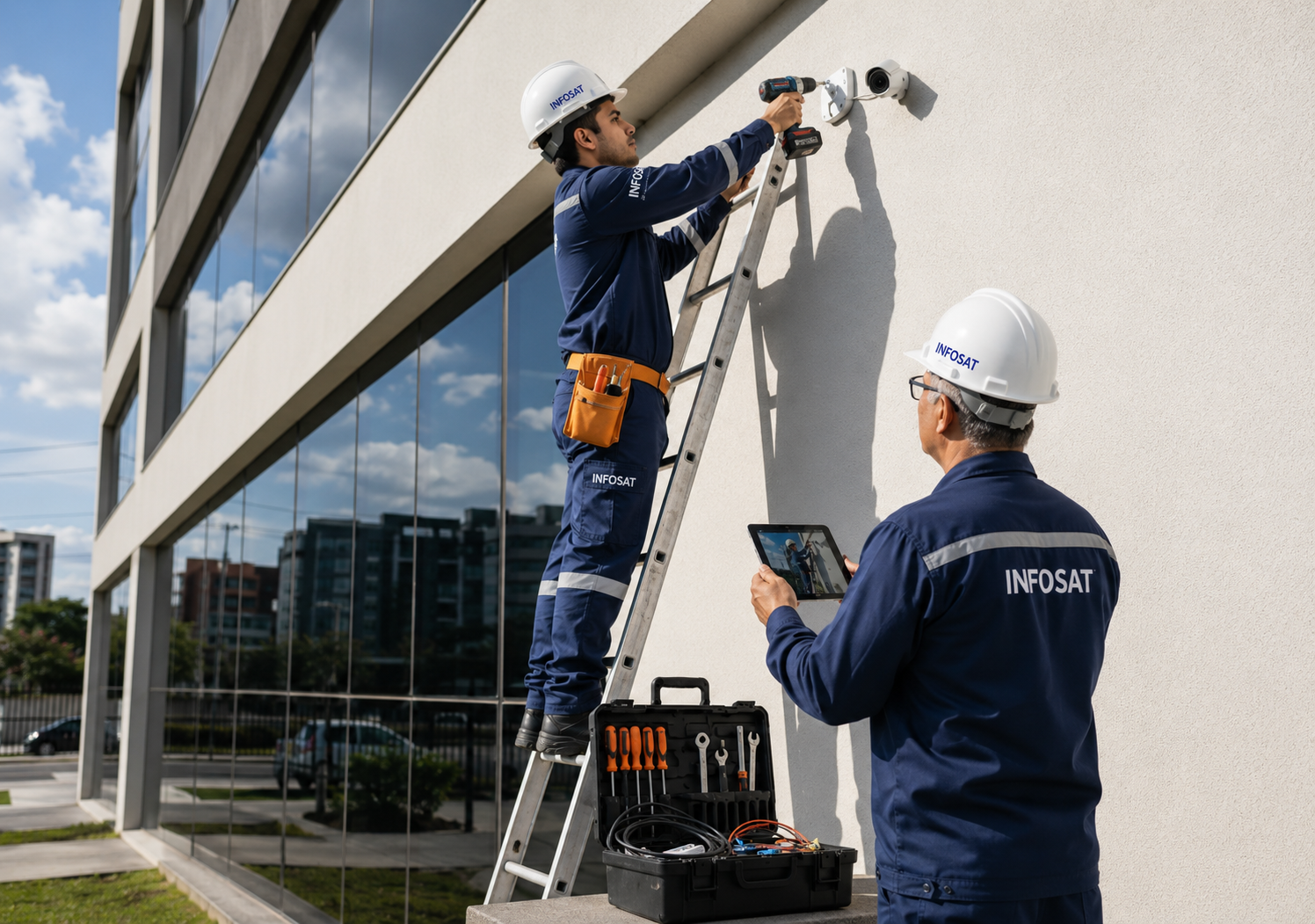 Técnicos Infosat em atendimento técnico